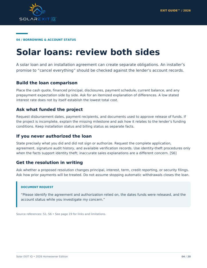 Guide page 4: Solar loans, review both sides