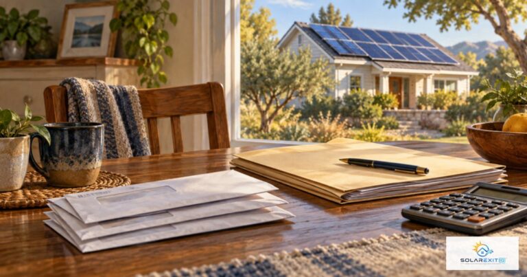 Solar billing paperwork, calculator and payment records