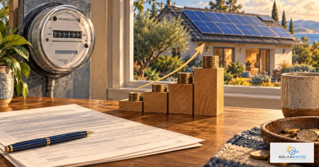 Solar billing paperwork, calculator and payment records