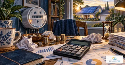 Solar billing paperwork, calculator and payment records