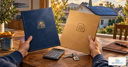 Homeowner comparing solar agreement and ownership documents