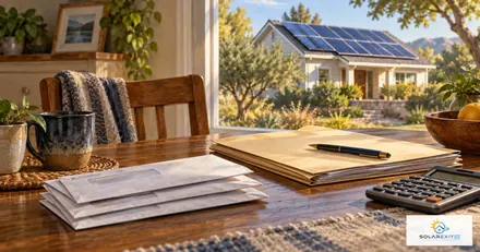 Solar billing paperwork, calculator and payment records
